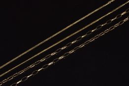 Two 9ct gold chains, 4.4g, 63 & 47cm