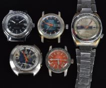 Five vintage mechanical wristwatches comprising Sakata, Prestige, Saga, Cronet and MF, one on
