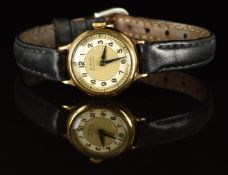 Buren Grand Prix 9ct gold ladies wristwatch with blued hands, Arabic numerals, silver chapter