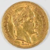 1866 Napoleon III French 20 franc gold coin