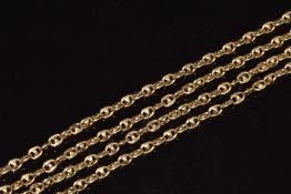 A 14k gold guard chain made up of mariners links, 48.1g, 162cm long