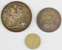 1892 World's Columbian Exposition Chicago dollar, unc, with letter together with a Queen Victoria