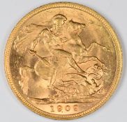 1909 Edward VII gold full sovereign, Melbourne Mint