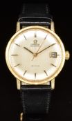 Omega DeVille gold gentleman's automatic wristwatch with date aperture, two-tone hands and baton
