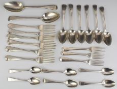 Victorian hallmarked silver Old English pattern canteen of cutlery comprising two table spoons,