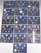George V sixteen largely complete Great Britain year type coin sets in perspex cases from 1937