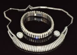 Art Deco necklace set with paste and a similar bracelet, together with a pair of paste earrings