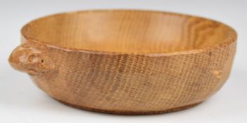 Robert 'Mouseman' Thompson pedestal bowl with adzed decoration, diameter 15.5cm