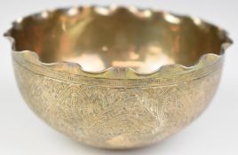 Burmese, Indian or similar silver bowl with engraved decoration and crimped edge, diameter 11cm,