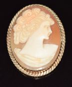 A 9ct gold brooch/ pendant set with a cameo, 7.9g, 3 x 4cm
