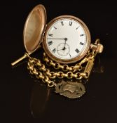 Elgin gold plated keyless winding full hunter pocket watch with inset subsidiary seconds dial, blued