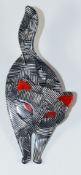 Lea Stein brooch in the form of a cat in silver, black and red, 4 x 9.5cm