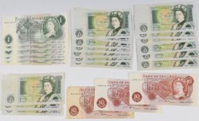 A collection of UK £1 notes to include J B Page, includes some uncirculated, a consecutive run of