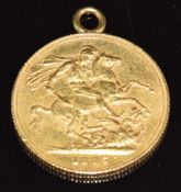 An 1887 gold full sovereign, with pendant loop, 8.1g
