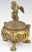 19thC bronze grand tour souvenir model of Petrarch's Inkstand, the lid decorated with a seated