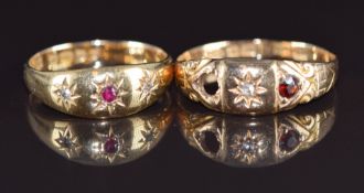 Edwardian 18ct gold ring set with a ruby and diamonds, Chester 1909 (size P) and another 18ct gold