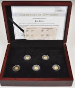 Big Five set of five miniature gold coins depicting animals, each 24ct 0.5g, in case with