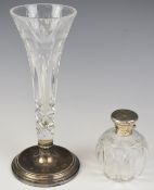 Elizabeth II hallmarked silver based cut glass vase, Birmingham 1994, maker W I Broadway & Co,