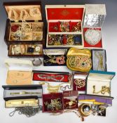 A collection of jewellery including Napier necklace and earrings, coral, paste, compact, fresh water