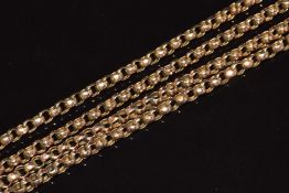 A c1900 9ct rose gold guard chain made up of oval faceted links, 31.6g, 120cm