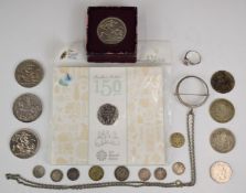 George V 'rocking horse' crown, Festival of Britain crowns and some UK silver coinage etc, with a