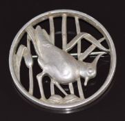 Georg Jensen silver brooch in the form of a lapwing amongst reeds, marked 297, London import mark