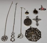 Victorian silver locket, Norwegian silver pendant set with pink enamel, silver pendant set with a