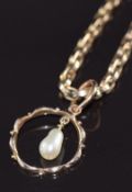 A 9ct rose gold necklace with 9ct gold pendant (1.3cm) set with a pearl, 44cm long, 9.7g