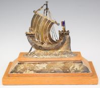 Novelty hallmarked silver model of a sailing ship or galleon with castellated bow and stern,