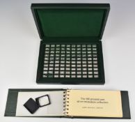 A cased set of silver '100 Greatest Cars' miniature ingots comprising 100 ingots each marked 925,