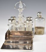 Silver plated and cut glass six bottle cruet set on stand, length 18cm, silver plated sandwich box