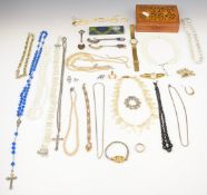 Victorian white metal bangle, French jet bracelet, two silver spoons, 9ct gold owl charm (0.4g),