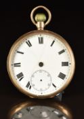 Unnamed 9ct gold keyless winding open faced pocket watch with inset subsidiary seconds dial, black