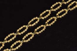 An 18ct gold necklace made up of alternating smooth and textured oval links, 46.5g, 74cm long