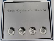2004 Royal Mint silver pattern coin set of four proof pound coins, in original case, with booklet