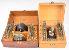 Two watchmaker's staking sets, in fitted wooden boxes