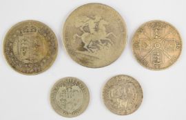 George III crown, about F, together with some Victorian silver