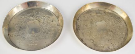 Pair of Victorian hallmarked silver pin dishes, with engraved decoration, Sheffield 1896, maker