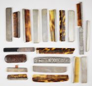 Eight hallmarked silver mounted and two further combs, many with Art Deco engine turned