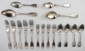 Georgian and later harlequin canteen of Fiddle pattern hallmarked silver cutlery comprising two