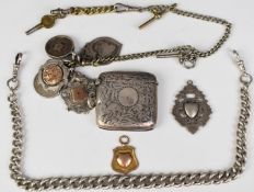 Hallmarked silver graduated pocket watch or Albert chain, further chain with hallmarked silver
