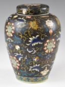 Japanese 19th / 20thC famille noir ginger jar and cover with floral decoration and eight character