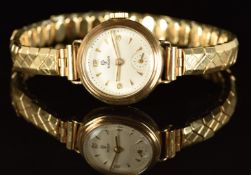 Tudor 9ct gold ladies wristwatch with subsidiary seconds dial, gold hands and hour markers, white