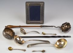 Georgian and later hallmarked silver to include two toddy ladles, two Georgian ladles, photograph