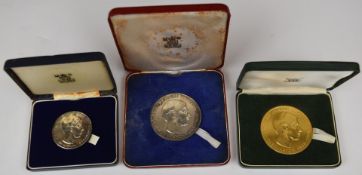 Three Prince of Wales Investiture 1969 commemorative medal coins comprising a 58mm silver example, a