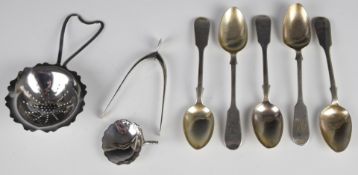 Hallmarked silver cutlery and similar, to include a set of five Victorian Scottish fiddle pattern