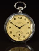 Zena Art Deco silver keyless winding open faced chronometer pocket watch with subsidiary seconds
