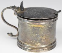 George V hallmarked silver mustard with blue glass liner, London 1911, maker Stokes & Ireland Ltd,