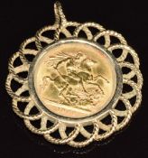 A 1966 gold full sovereign in 9ct gold pendant mount, 13.5g