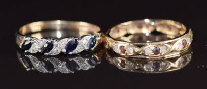 Two 9ct gold rings, one set with sapphires and diamonds, 3.6g, size O & R